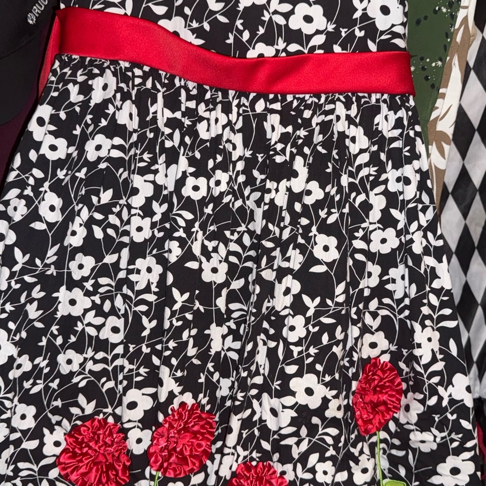 Ashley Ann Black and White Floral Dress with Red Details